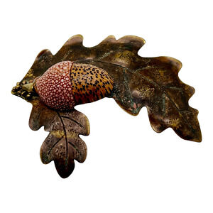 Fabrice Paris Large Unique Acorn Leaf Brooch Pin 4" x 3.25" Oak Leaf Signed